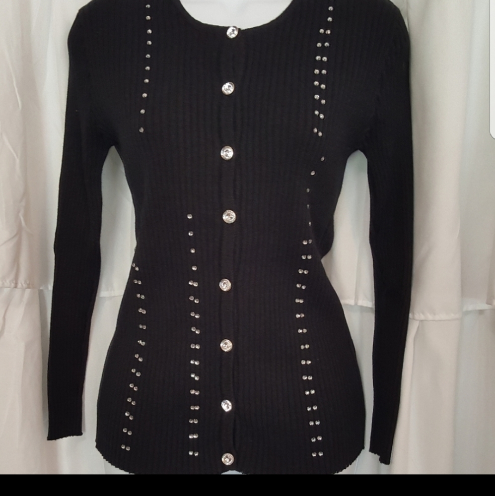 Terazzo Ribbed Button Up Rhinestone Sweater - Picture 1 of 9